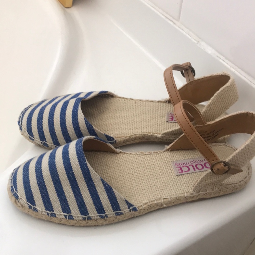 Navy and beige espadrilles